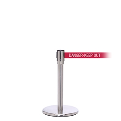 QueuePro 200 Mini, Satin Chrome, Barrier with 11' DANGER-KEEP OUT - RED Belt