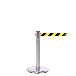 QueuePro 200 Mini, Satin Chrome, Barrier with 11' Yellow/Black Diagonal Belt