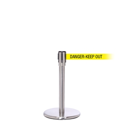 QueuePro 200 Mini, Satin Chrome, Barrier with 11' DANGER-KEEP OUT Belt
