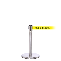 QueuePro 200 Mini, Satin Chrome, Barrier with 11' OUT OF SERVICE Belt