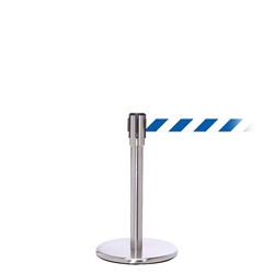 QueuePro 200 Mini, Satin Stainless, Barrier with 11' Blue/White Diagonal Belt