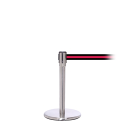 QueuePro 200 Mini, Satin Stainless, Barrier with 11' Black/Red Stripe Belt