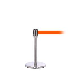 QueuePro 200 Mini, Satin Stainless, Barrier with 11' Fluorescent Orange Belt