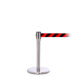 QueuePro 200 Mini, Satin Stainless, Barrier with 11' Red/Black Diagonal Belt