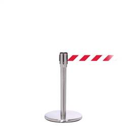 QueuePro 200 Mini, Satin Stainless, Barrier with 11' Red/White Diagonal Belt