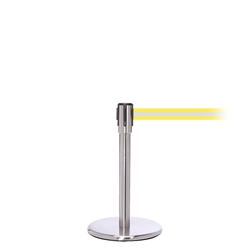 QueuePro 200 Mini, Satin Stainless, Barrier with 11' Yellow/Reflective Stripe Belt