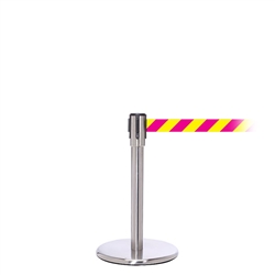 QueuePro 200 Mini, Satin Stainless, Barrier with 11' Magenta/Yellow Diagonal Belt