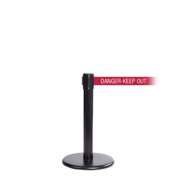 QueuePro 250 Mini, Black, Barrier with 11' DANGER-KEEP OUT - RED Belt