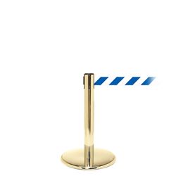 QueuePro 250 Mini, Polished Brass, Barrier with 11' Blue/White Diagonal Belt