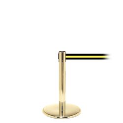 QueuePro 250 Mini, Polished Brass, Barrier with 11' Black/Yellow Stripe Belt