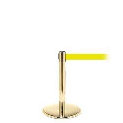 QueuePro 250 Mini, Polished Brass, Barrier with 11' Fluorescent Yellow Belt