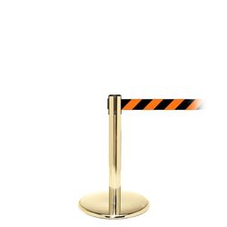 QueuePro 250 Mini, Polished Brass, Barrier with 11' Orange/Black Diagonal Belt
