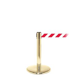 QueuePro 250 Mini, Polished Brass, Barrier with 11' Red/White Diagonal Belt