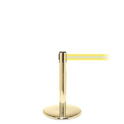 QueuePro 250 Mini, Polished Brass, Barrier with 11' Yellow/Reflective Stripe Belt