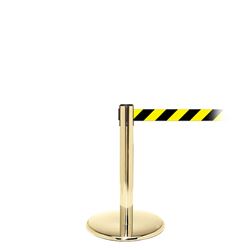 QueuePro 250 Mini, Polished Brass, Barrier with 11' Yellow/Black Diagonal Belt