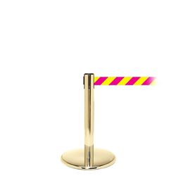 QueuePro 250 Mini, Polished Brass, Barrier with 11' Magenta/Yellow Diagonal Belt