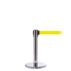 QueuePro 250 Mini, Polished Chrome, Barrier with 11' Fluorescent Yellow Belt