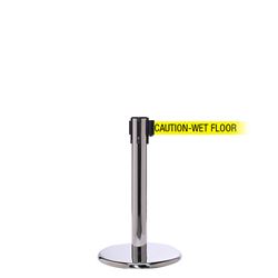 QueuePro 250 Mini, Polished Chrome, Barrier with 11' CAUTION-WET FLOOR Belt