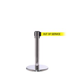 QueuePro 250 Mini, Polished Chrome, Barrier with 11' OUT OF SERVICE Belt