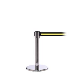 QueuePro 250 Mini, Polished Stainless, Barrier with 11' Black/Yellow Stripe Belt