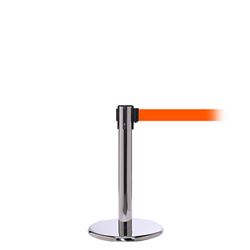 QueuePro 250 Mini, Polished Stainless, Barrier with 11' Fluorescent Orange Belt