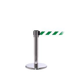 QueuePro 250 Mini, Polished Stainless, Barrier with 11' Green/White Diagonal Belt