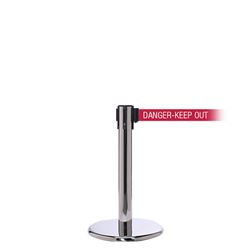 QueuePro 250 Mini, Polished Stainless, Barrier with 11' DANGER-KEEP OUT - RED Belt