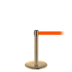 QueuePro 250 Mini, Satin Brass, Barrier with 11' Fluorescent Orange Belt