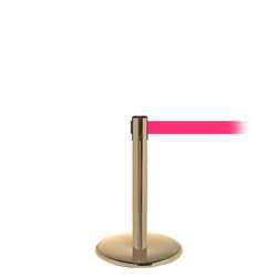 QueuePro 250 Mini, Satin Brass, Barrier with 11' Fluorescent Pink Belt
