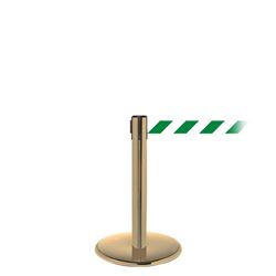 QueuePro 250 Mini, Satin Brass, Barrier with 11' Green/White Diagonal Belt