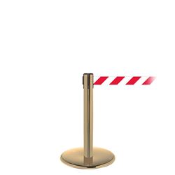 QueuePro 250 Mini, Satin Brass, Barrier with 11' Red/White Diagonal Belt