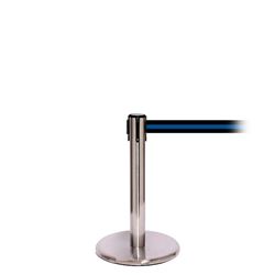 QueuePro 250 Mini, Satin Chrome, Barrier with 11' Black/Blue Stripe Belt