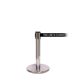 QueuePro 250 Mini, Satin Chrome, Barrier with 11' THIS LINE IS CLOSED Belt