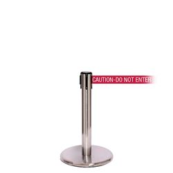 QueuePro 250 Mini, Satin Chrome, Barrier with 11' CAUTION-DO NOT ENTER - RED Belt