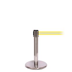 QueuePro 250 Mini, Satin Chrome, Barrier with 11' Yellow/Reflective Stripe Belt