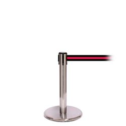 QueuePro 250 Mini, Satin Stainless, Barrier with 11' Black/Red Stripe Belt