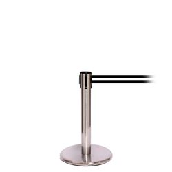 QueuePro 250 Mini, Satin Stainless, Barrier with 11' Black/White Stripe Belt
