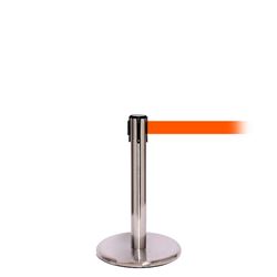 QueuePro 250 Mini, Satin Stainless, Barrier with 11' Fluorescent Orange Belt