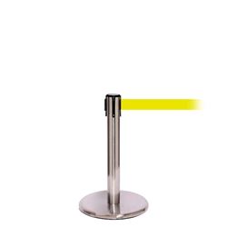 QueuePro 250 Mini, Satin Stainless, Barrier with 11' Fluorescent Yellow Belt