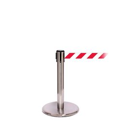 QueuePro 250 Mini, Satin Stainless, Barrier with 11' Red/White Diagonal Belt
