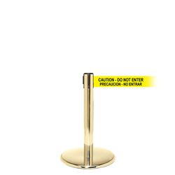 QueuePro 250 Mini Xtra, Polished Brass, Barrier with 3" wide 11' PRECAUCION - NO ENTRAR Belt
