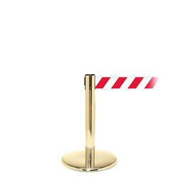 QueuePro 250 Mini Xtra, Polished Brass, Barrier with 3" wide 11' Red/White Diagonal Belt