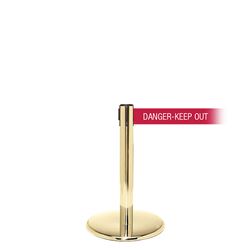 QueuePro 250 Mini Xtra, Polished Brass, Barrier with 3" wide 11' DANGER-KEEP OUT - RED Belt