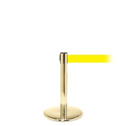 QueuePro 250 Mini Xtra, Polished Brass, Barrier with 3" wide 11' Yellow Belt