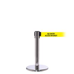 QueuePro 250 Mini Xtra, Polished Chrome, Barrier with 3" wide 11' ACCES INTERDIT Belt