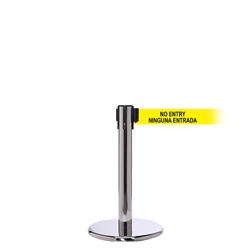 QueuePro 250 Mini Xtra, Polished Chrome, Barrier with 3" wide 11' NINGUNA ENTRADA Belt