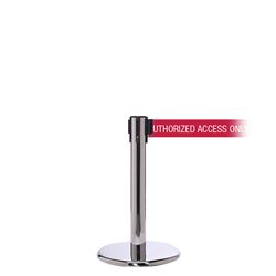 QueuePro 250 Mini Xtra, Polished Chrome, Barrier with 3" wide 11' AUTHORIZED ACCESS ONLY - RED Belt
