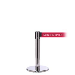 QueuePro 250 Mini Xtra, Polished Chrome, Barrier with 3" wide 11' DANGER-KEEP OUT - RED Belt