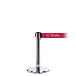 QueuePro 250 Mini Xtra, Polished Chrome, Barrier with 3" wide 11' NO PARKING Belt