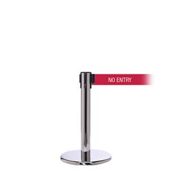 QueuePro 250 Mini Xtra, Polished Stainless, Barrier with 3" wide 11' NO ENTRY Belt